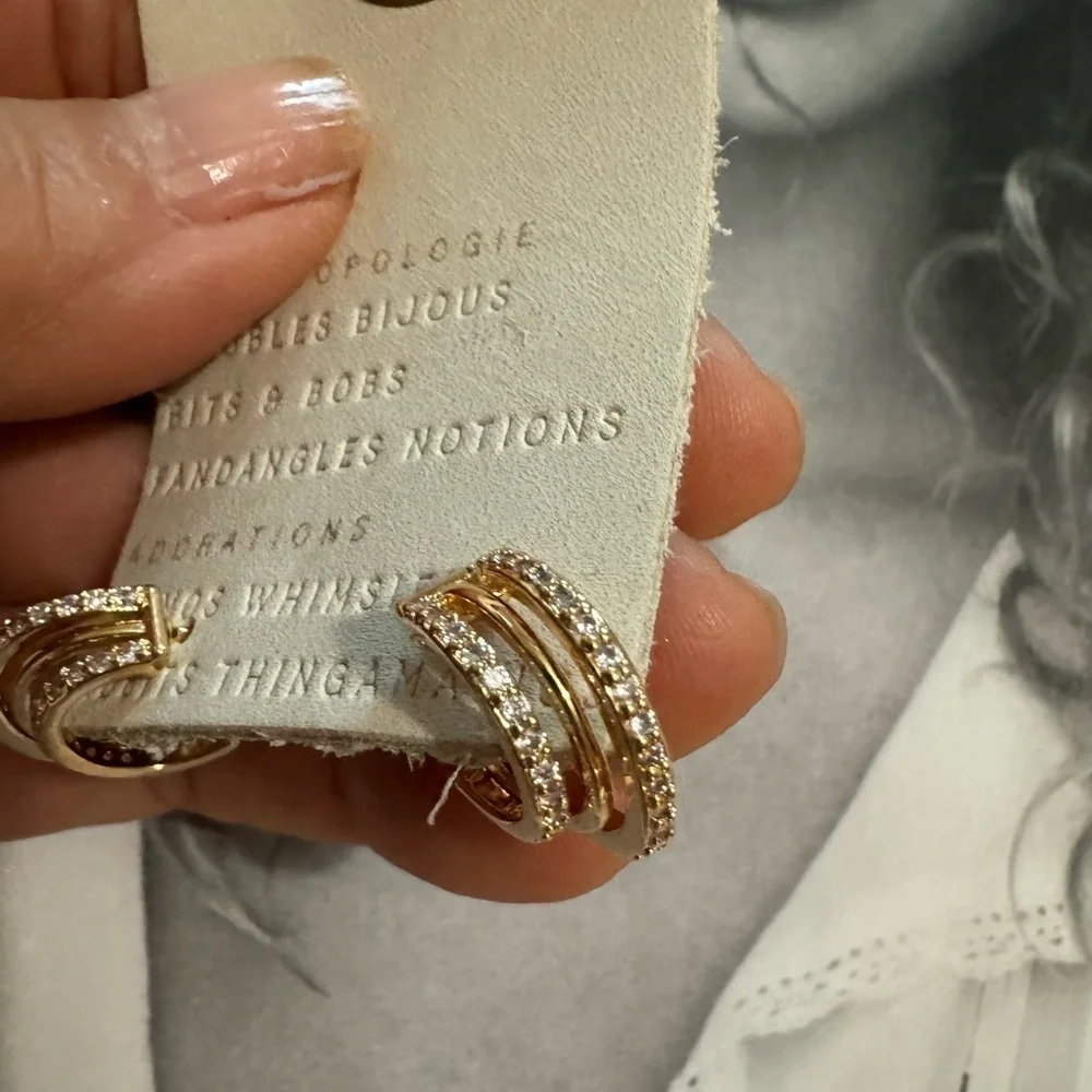 Anthropologie Elegant Gold and diamond Earrings - Picture 4 of 5